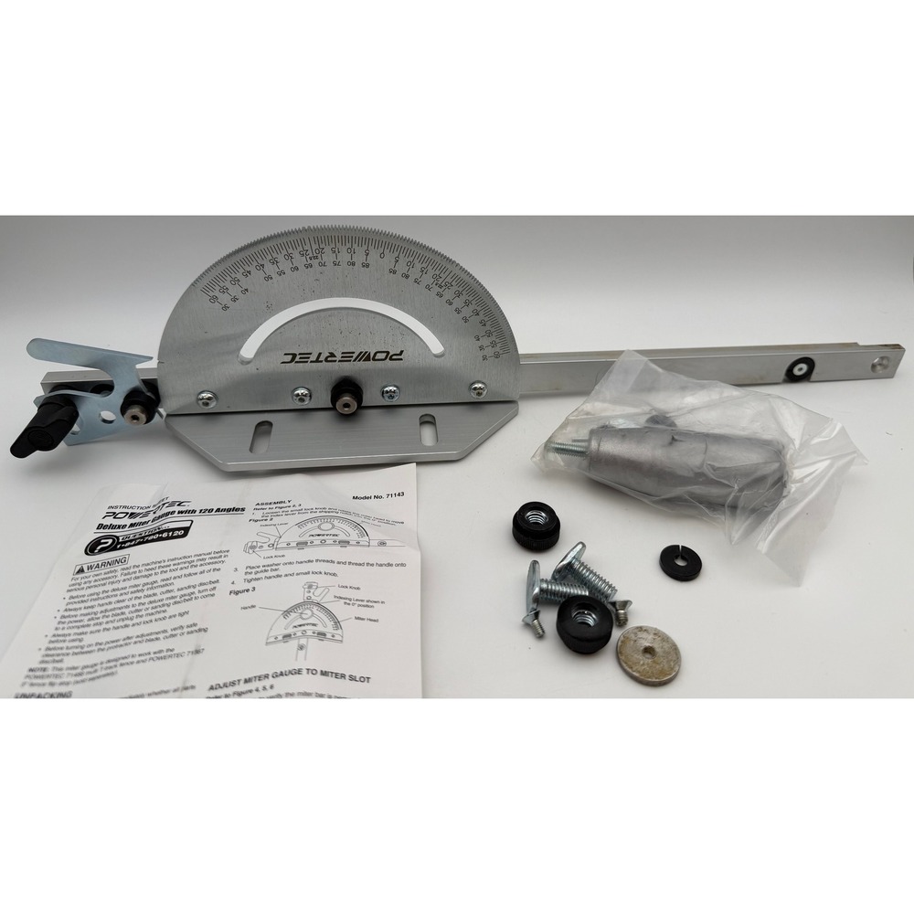 Powertec 71143 Deluxe Miter Gauge with 120 Angles Aluminum Woodworking Tool